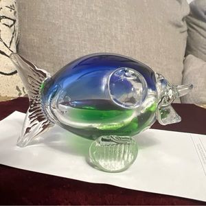 blue hand-blown glass fish figurine is perfect addition to any desk/collection